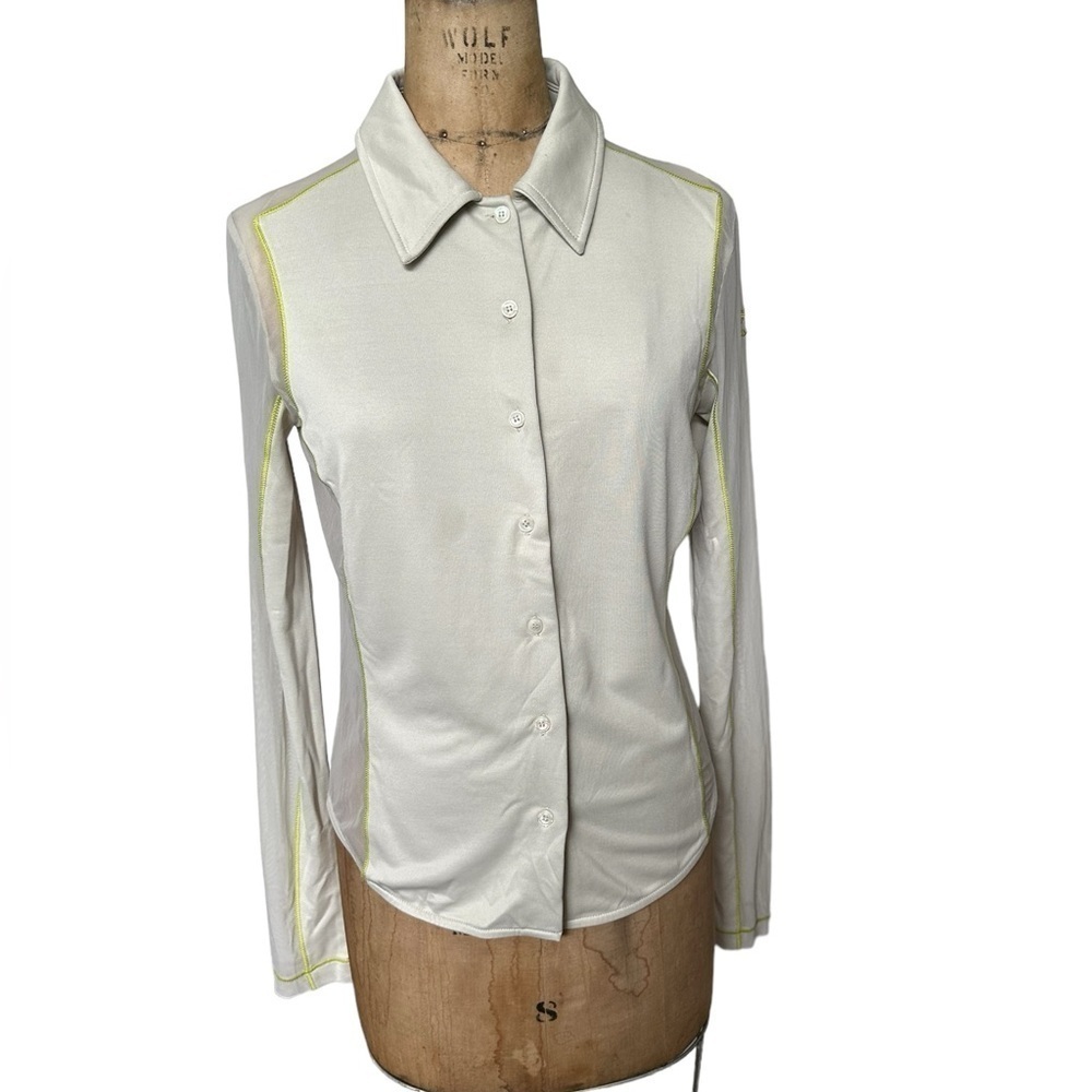Diesel T-Noxa modal long sleeve button up blouse slim with mesh inserts size L - Picture 5 of 13
